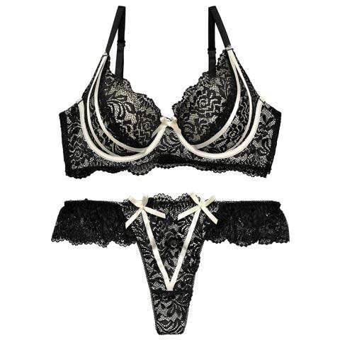 【三上悠亜着用】【EFサイズ】ガーリーローズレーシィリボンライン育乳脇高ブラジャー&バック透けTバックショーツ - 【公式】247Lingerie