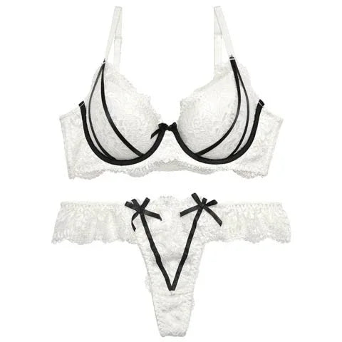 【三上悠亜着用】【EFサイズ】ガーリーローズレーシィリボンライン育乳脇高ブラジャー&バック透けTバックショーツ - 【公式】247Lingerie