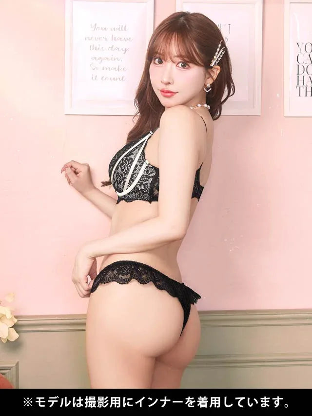 【三上悠亜着用】【EFサイズ】ガーリーローズレーシィリボンライン育乳脇高ブラジャー&バック透けTバックショーツ - 【公式】247Lingerie
