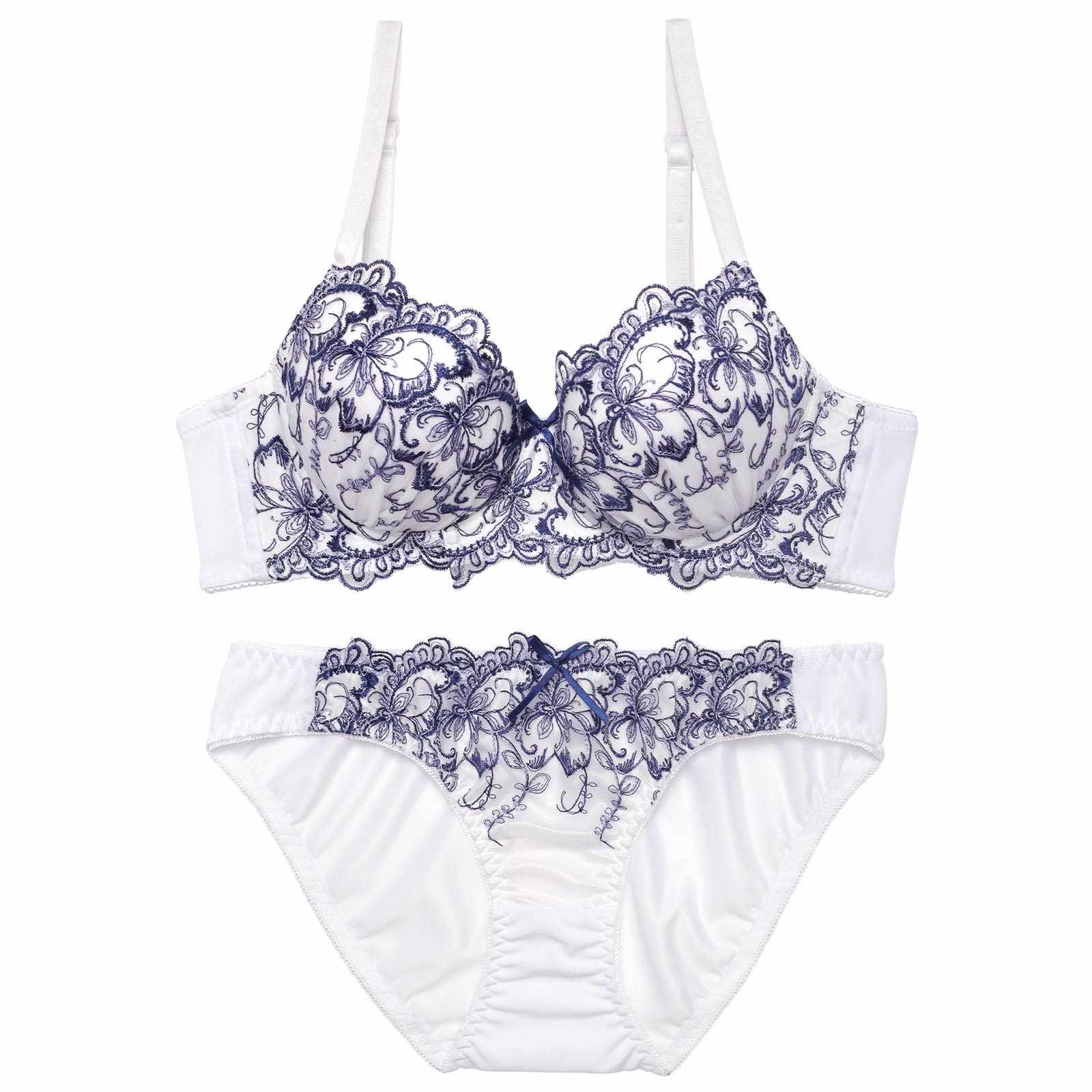 エレガントボタニカルリリー育乳脇高ブラジャー&フルバックショーツ - 【公式】247Lingerie