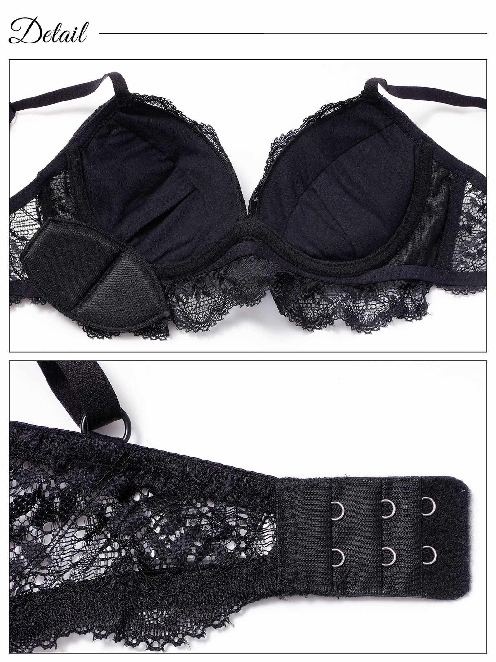 【EFサイズ】レーシィリボンスカラップブラジャー&バック透けフルバックショーツ - 【公式】247Lingerie