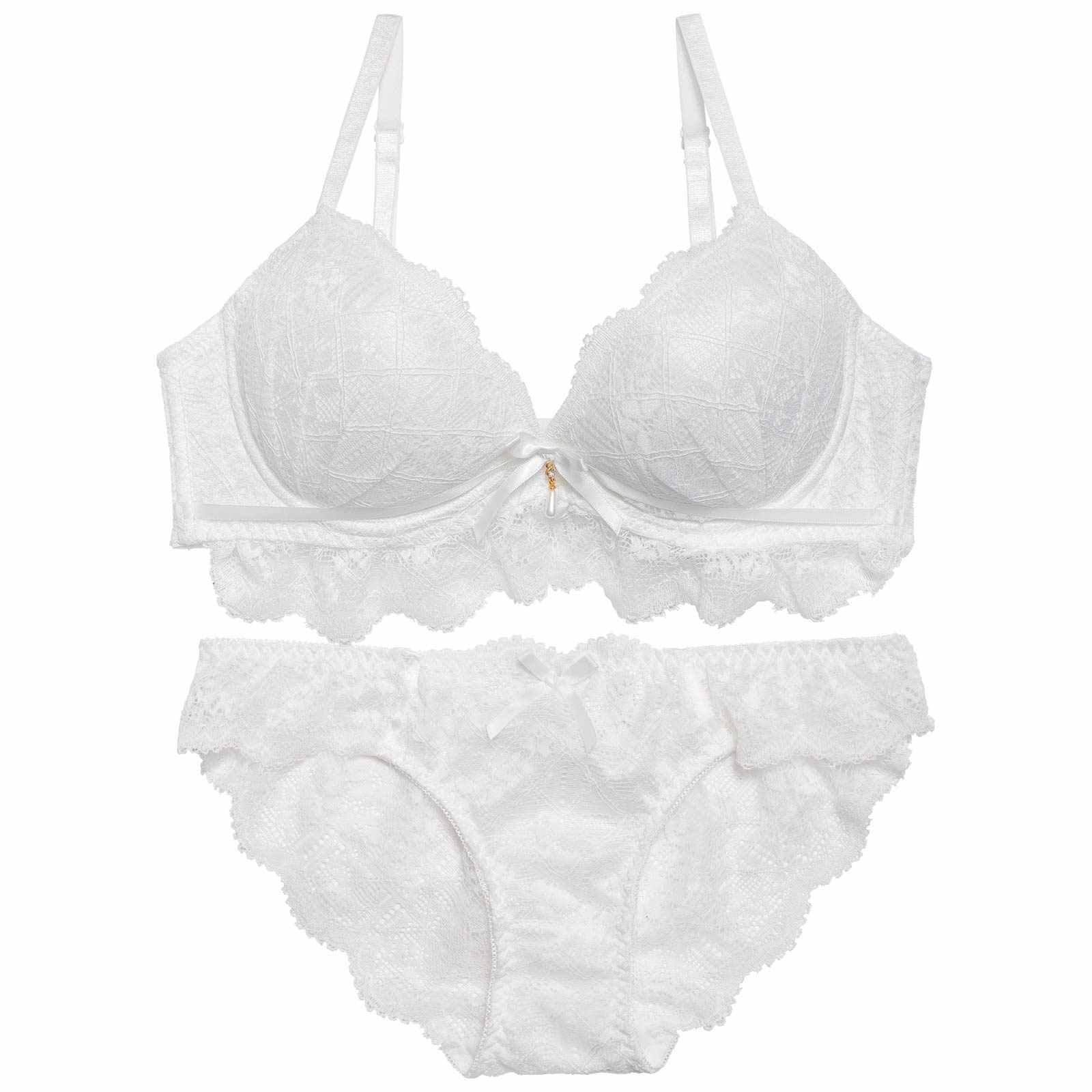 【EFサイズ】レーシィリボンスカラップブラジャー&バック透けフルバックショーツ - 【公式】247Lingerie