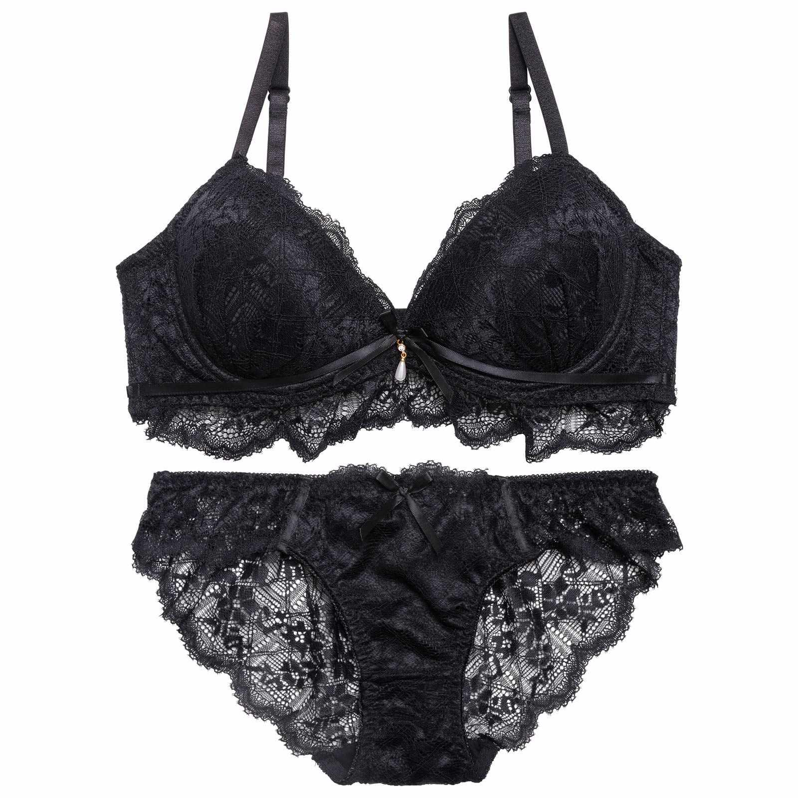 【EFサイズ】レーシィリボンスカラップブラジャー&バック透けフルバックショーツ - 【公式】247Lingerie