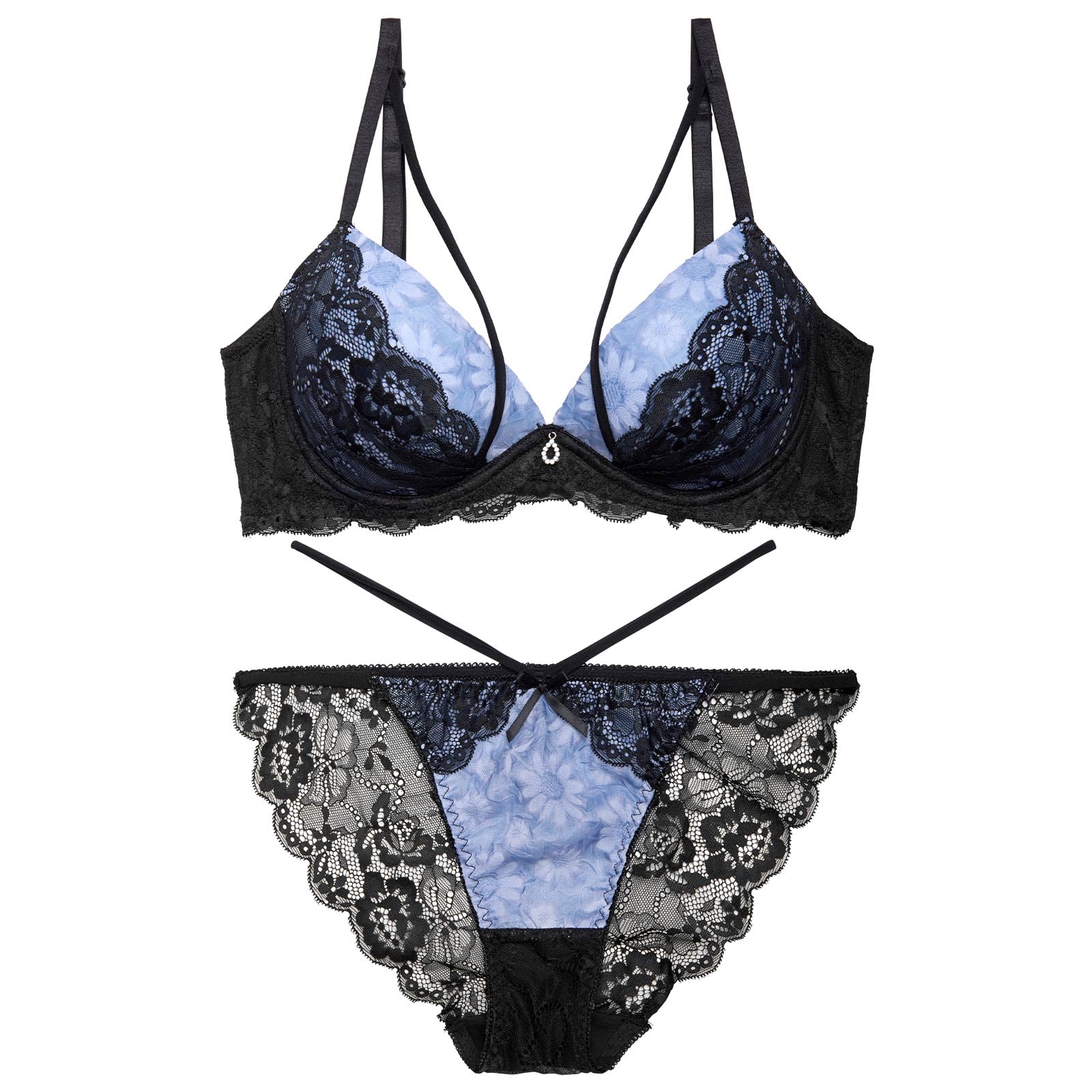 【かとゆり着用】スカラップフルールコード育乳脇高ブラジャー&バック透けフルバックショーツ