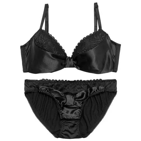 ビターサテンリボン育乳脇高ブラジャー&フルバックショーツ - 【公式】247Lingerie