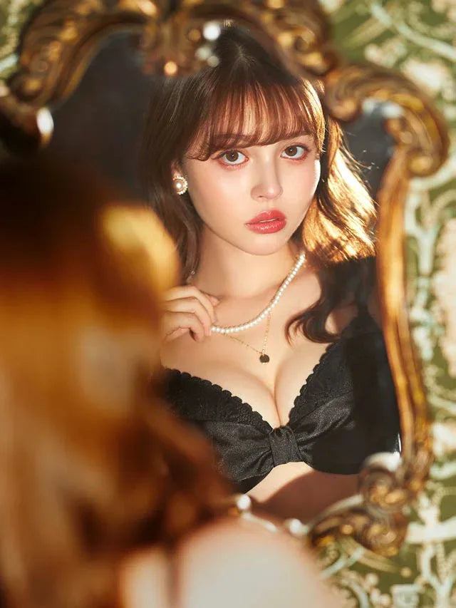 ビターサテンリボン育乳脇高ブラジャー&フルバックショーツ - 【公式】247Lingerie