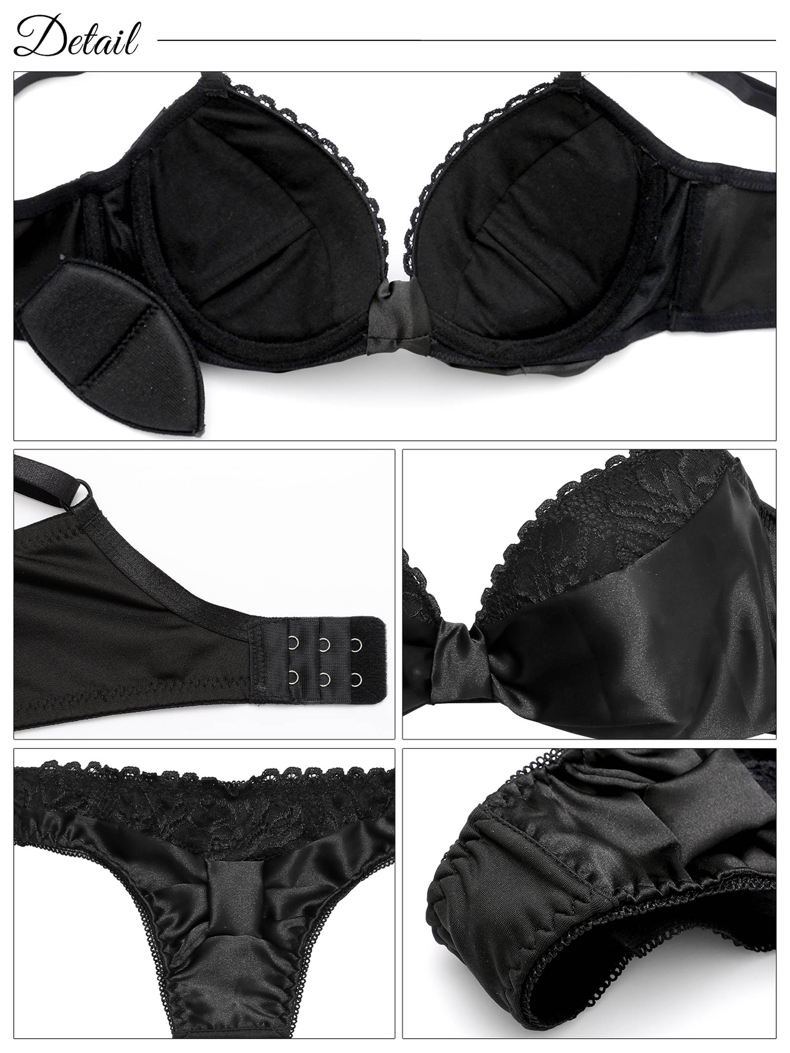 ビターサテンリボン育乳脇高ブラジャー&Tバックショーツ