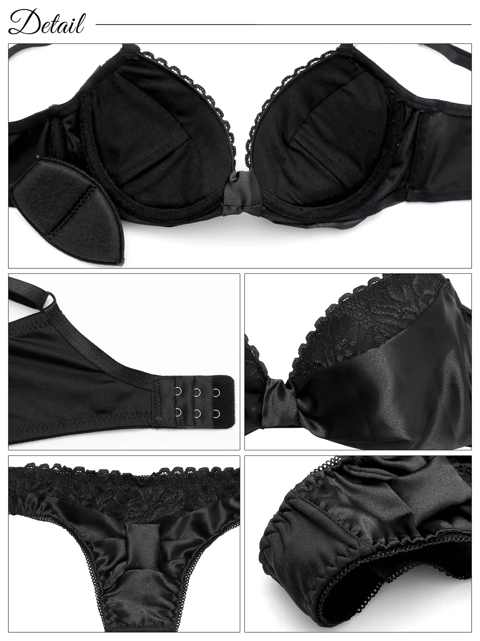 ビターサテンリボン育乳脇高ブラジャー&Tバックショーツ - 【公式】247Lingerie