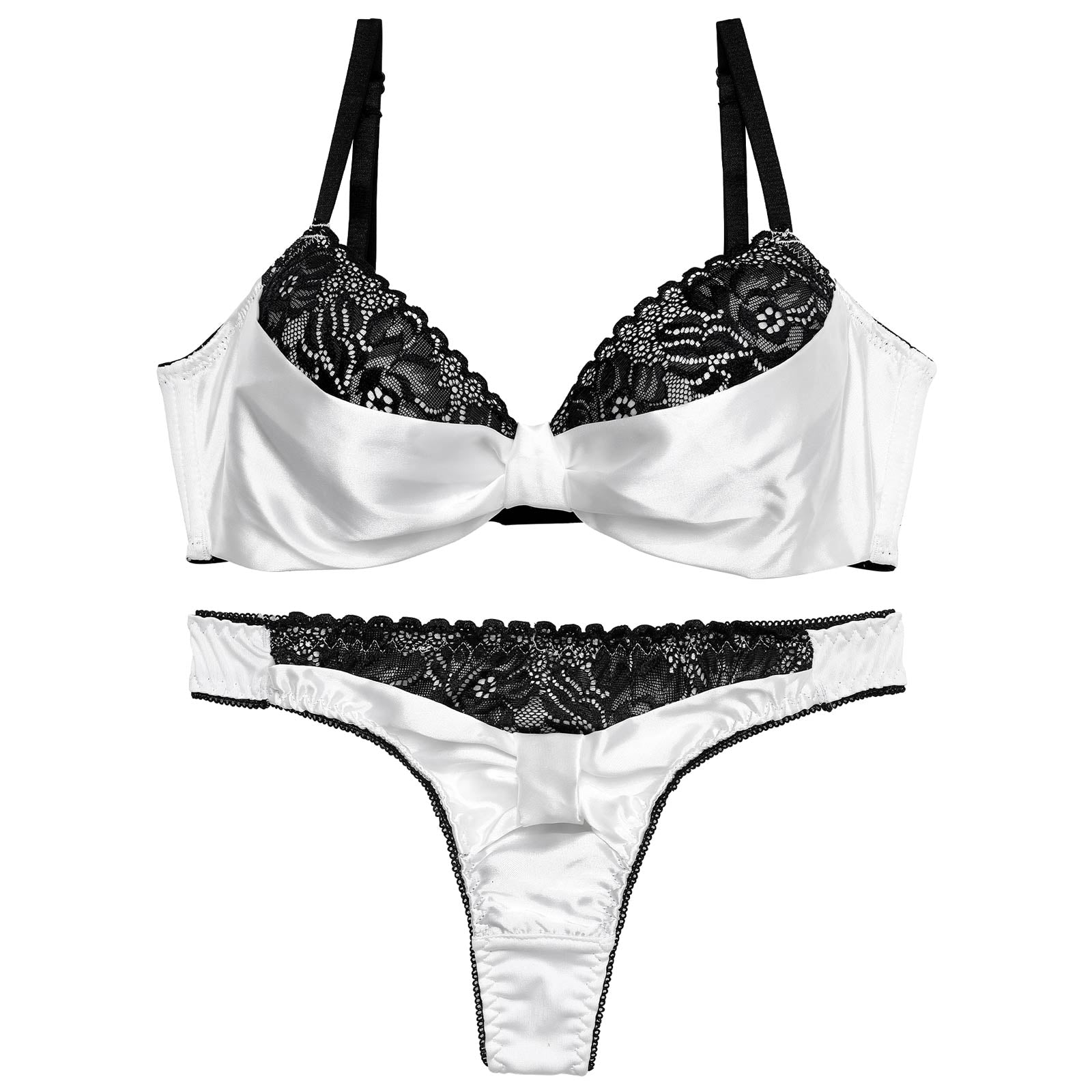 ビターサテンリボン育乳脇高ブラジャー&Tバックショーツ