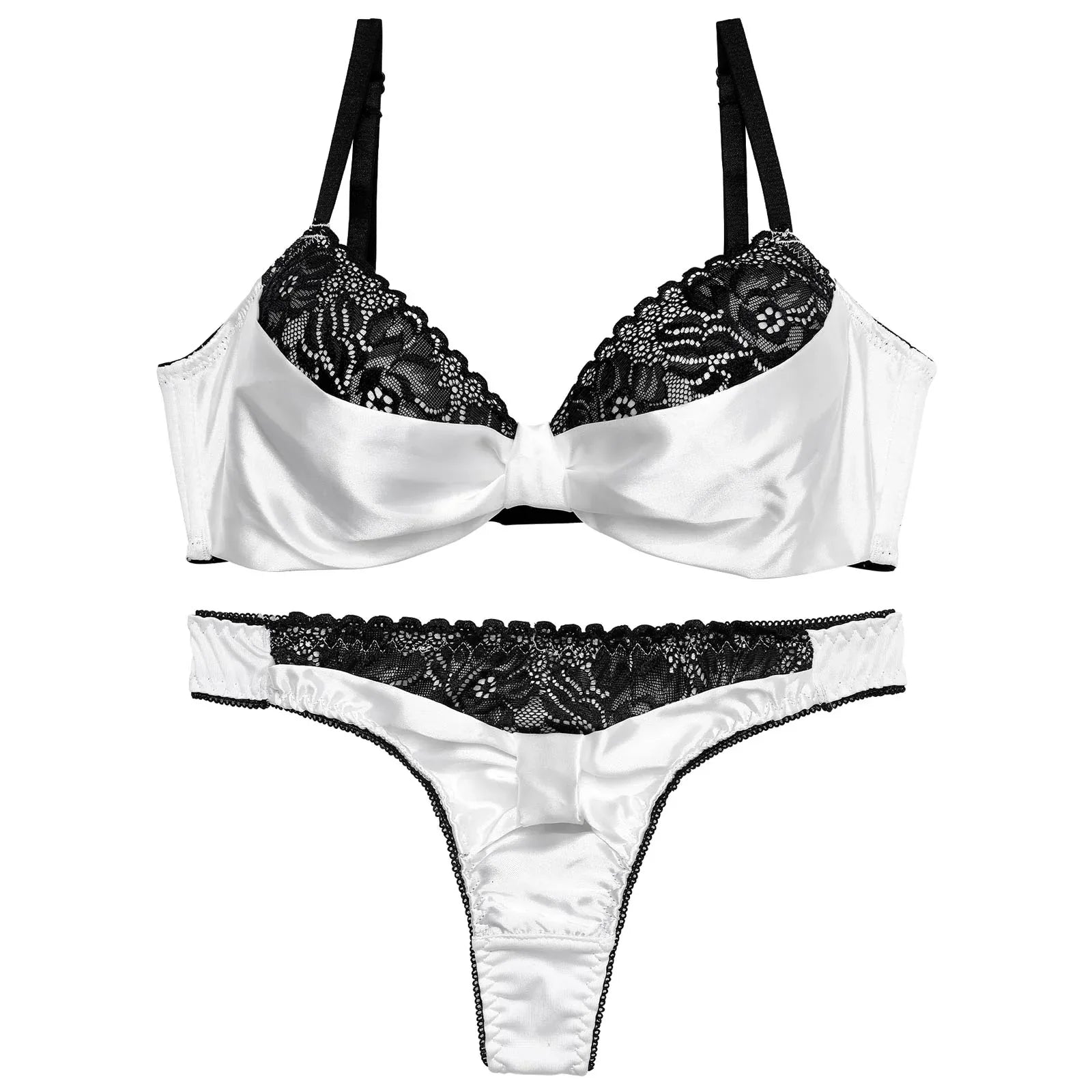 ビターサテンリボン育乳脇高ブラジャー&Tバックショーツ - 【公式】247Lingerie