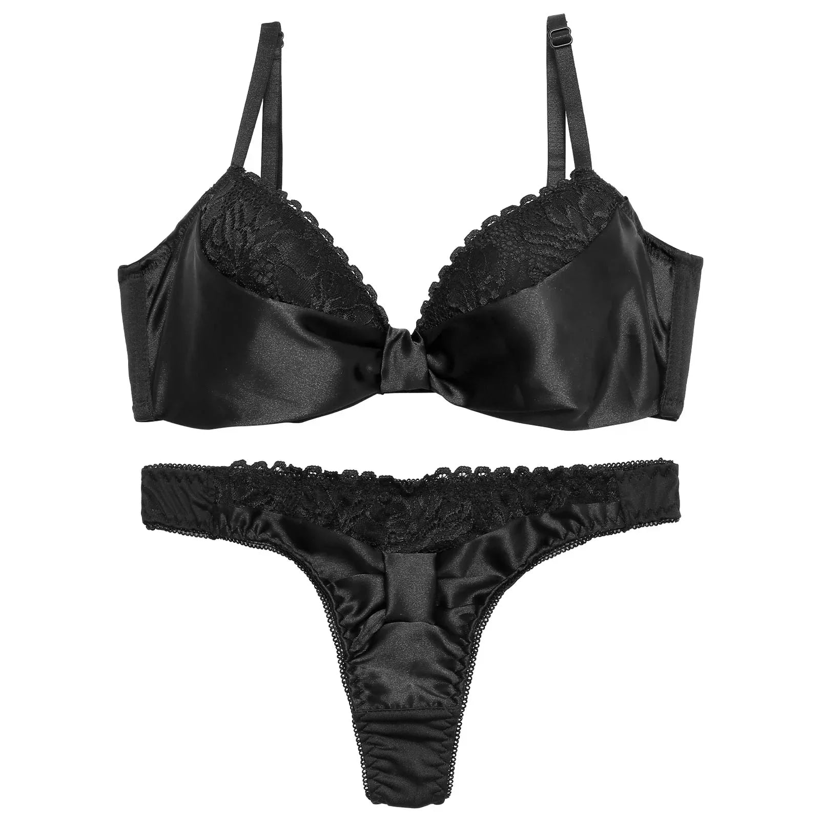 ビターサテンリボン育乳脇高ブラジャー&Tバックショーツ - 【公式】247Lingerie