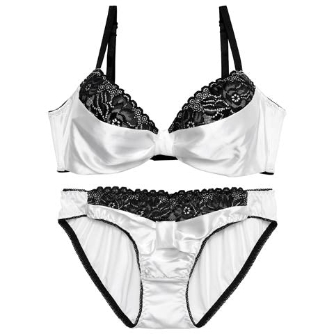 【EFサイズ】ビターサテンリボン育乳脇高ブラジャー&フルバックショーツ