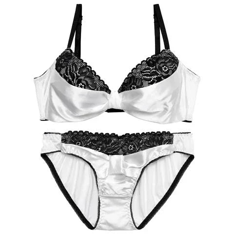 【EFサイズ】ビターサテンリボン育乳脇高ブラジャー&フルバックショーツ - 【公式】247Lingerie