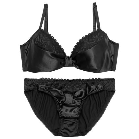 【EFサイズ】ビターサテンリボン育乳脇高ブラジャー&フルバックショーツ