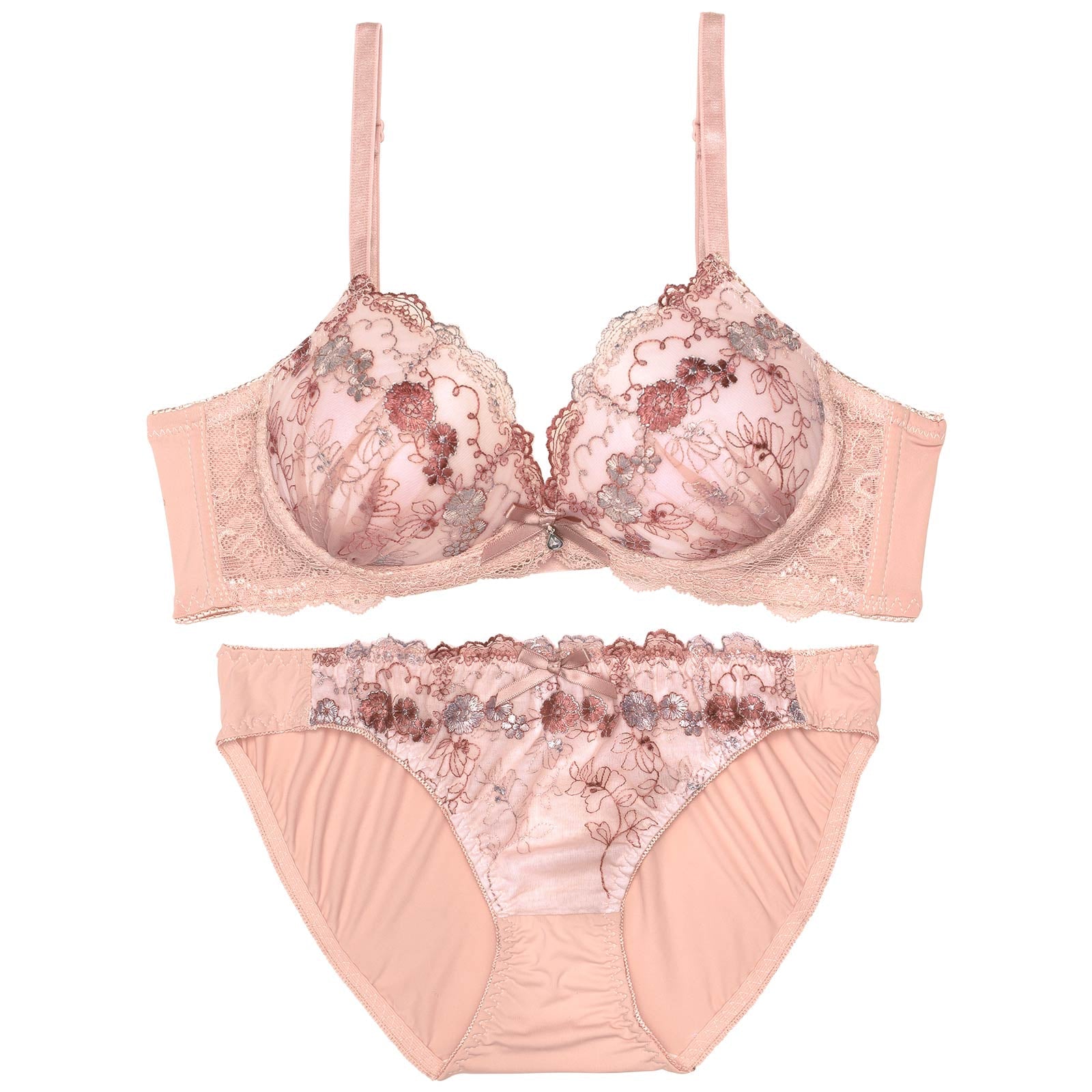 【ノンワイヤー】フェミニンアーチフルール育乳脇高ブラジャー&フルバックショーツ