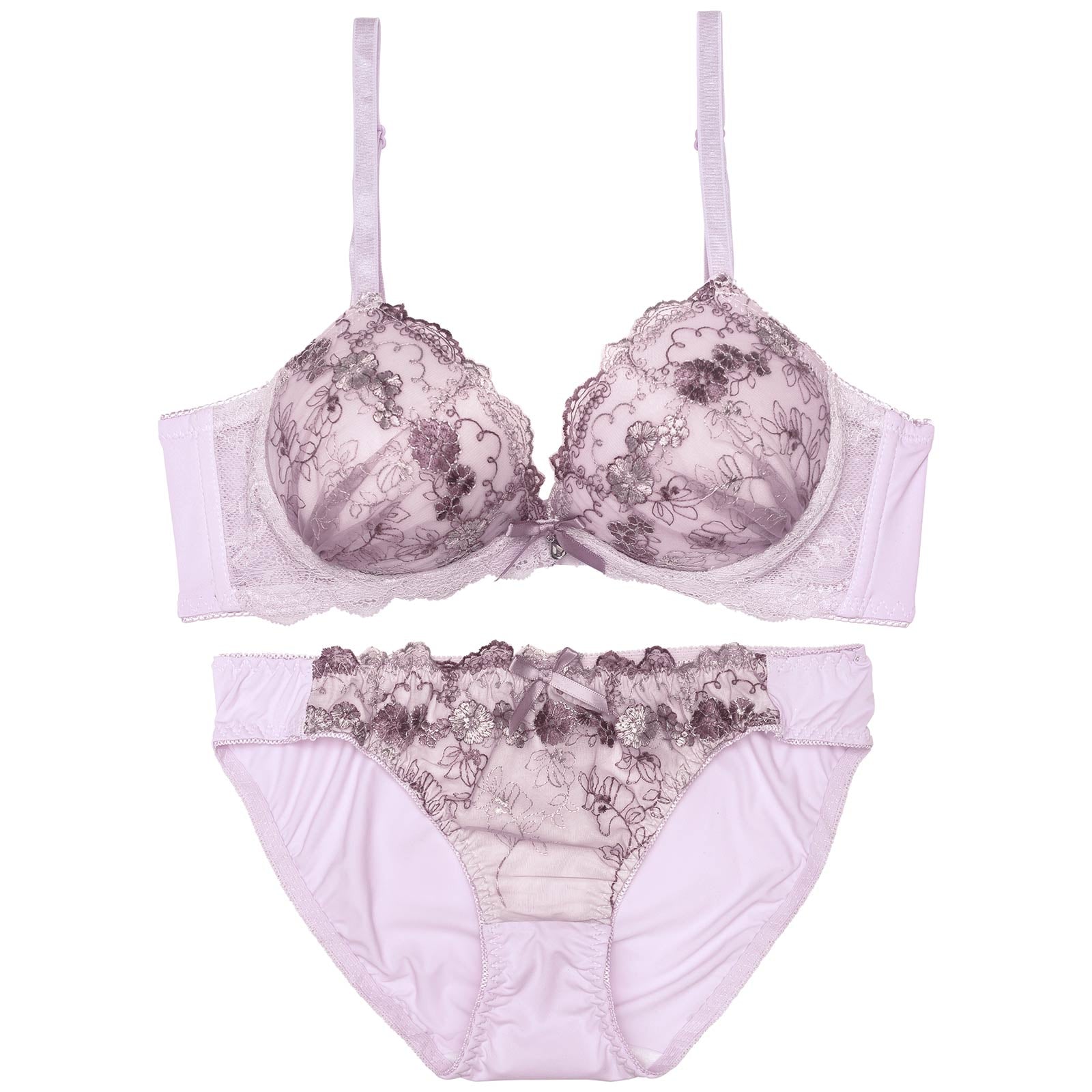 【ノンワイヤー】フェミニンアーチフルール育乳脇高ブラジャー&フルバックショーツ