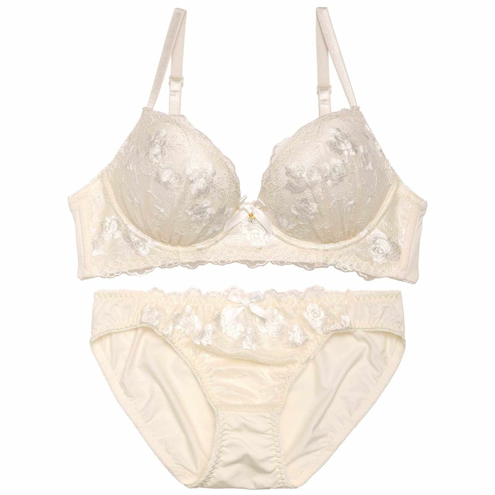 【ノンワイヤー】アーチリーフロゼッタ育乳脇高ブラジャー&フルバックショーツ