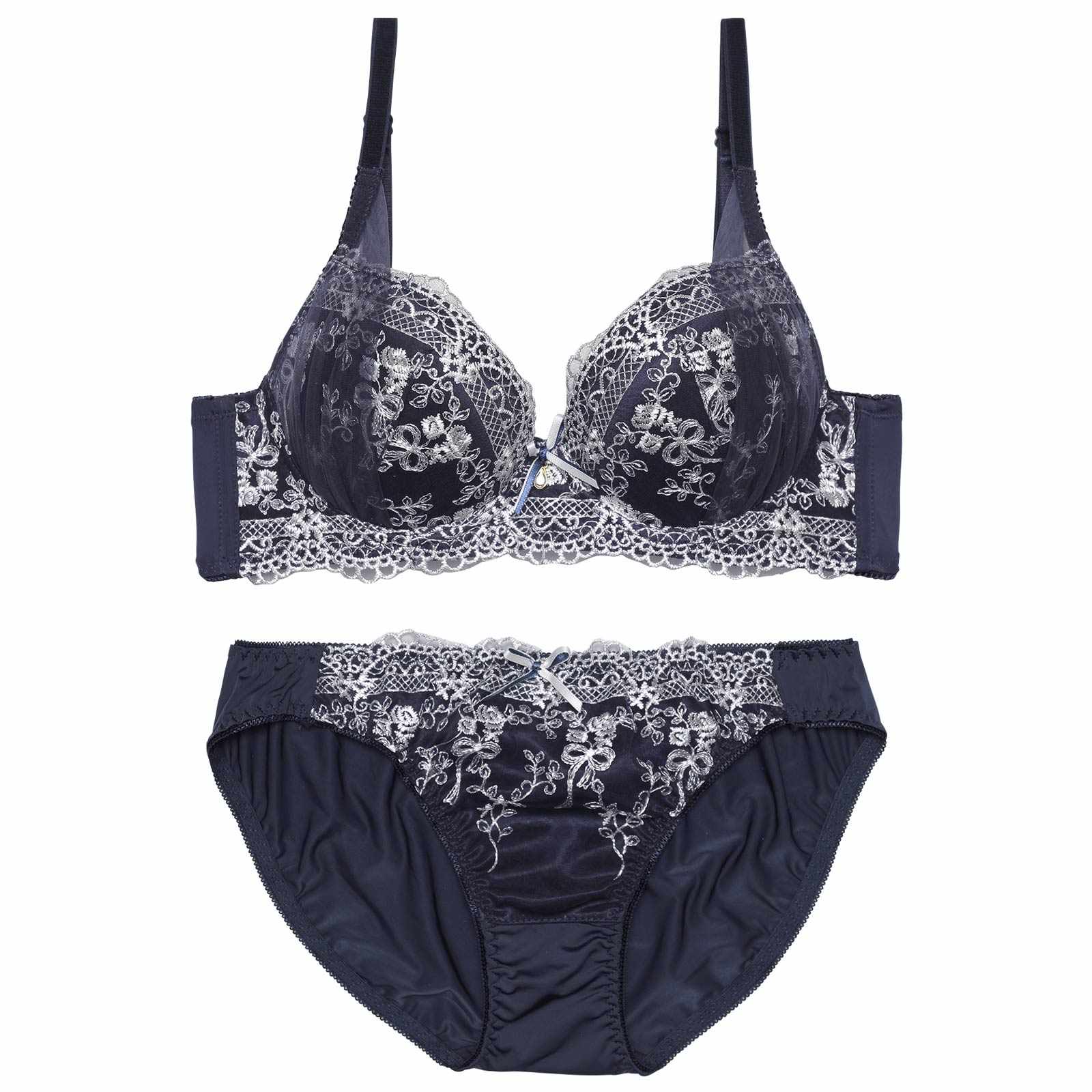 【EFサイズ】クラシカルリボンブーケ育乳脇高ラジャー&フルバックショーツ