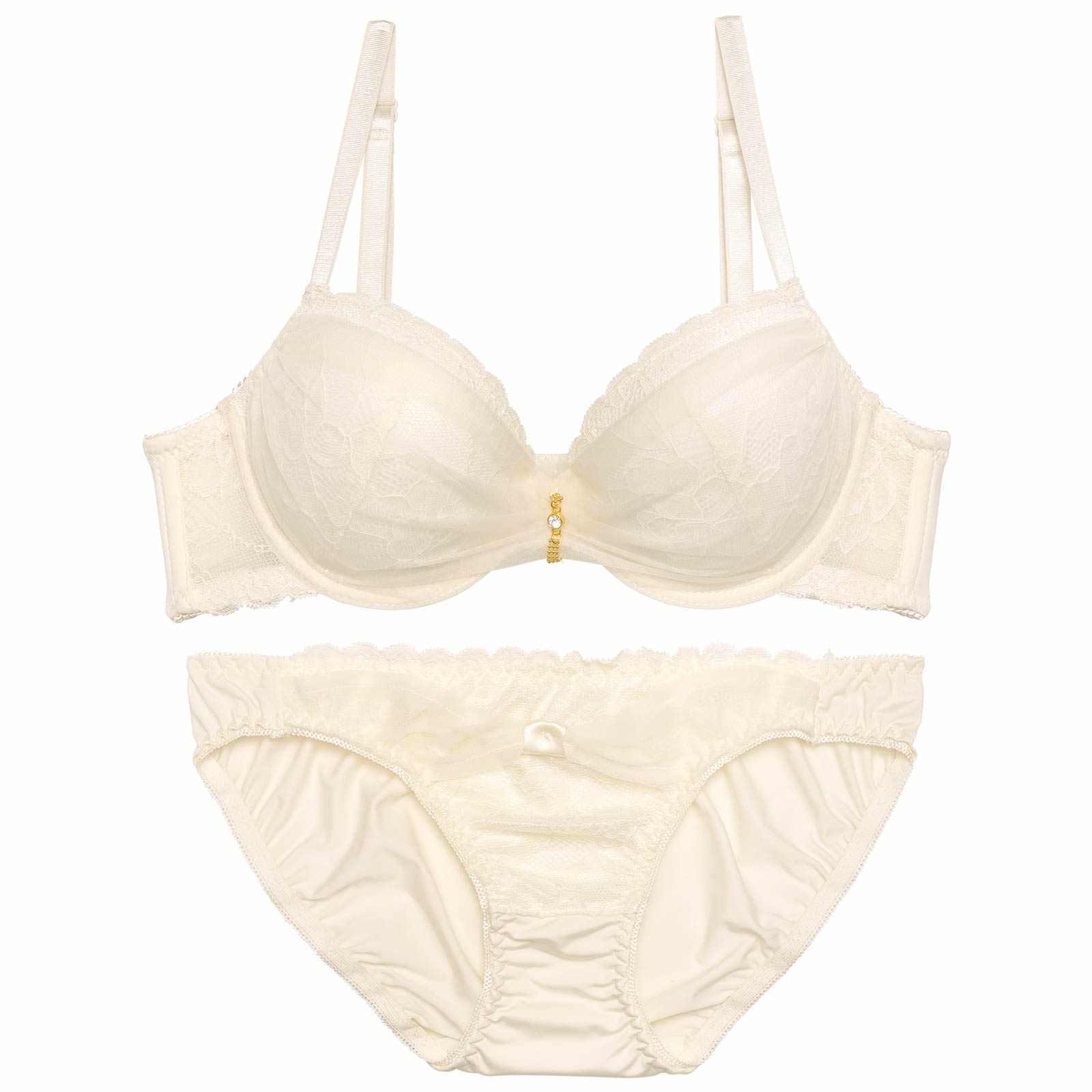 チュールリボンチェーン育乳脇高ブラジャー&フルバックショーツ