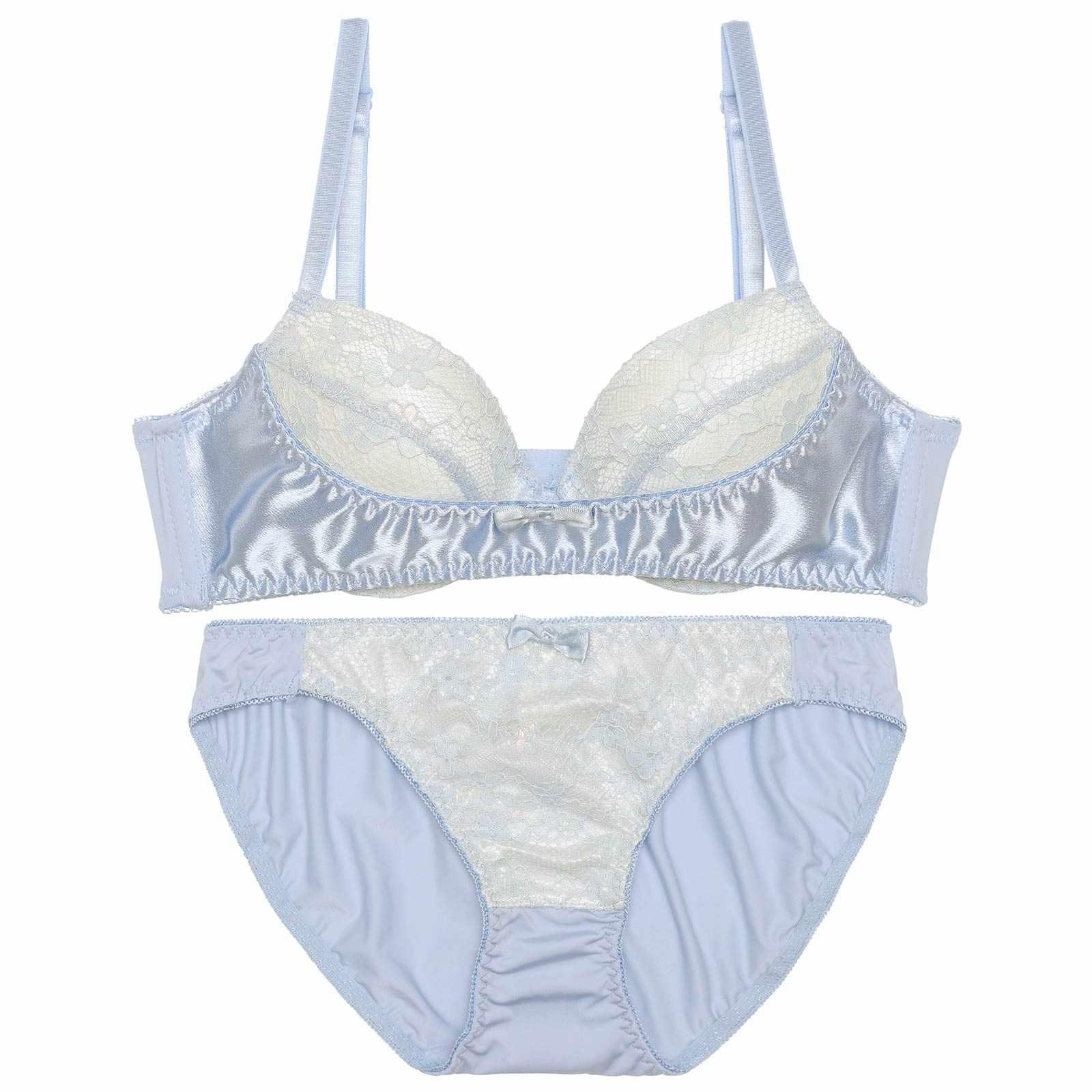フェミニンサテンフルーレット育乳脇高ブラジャー&フルバックショーツ - 【公式】247Lingerie
