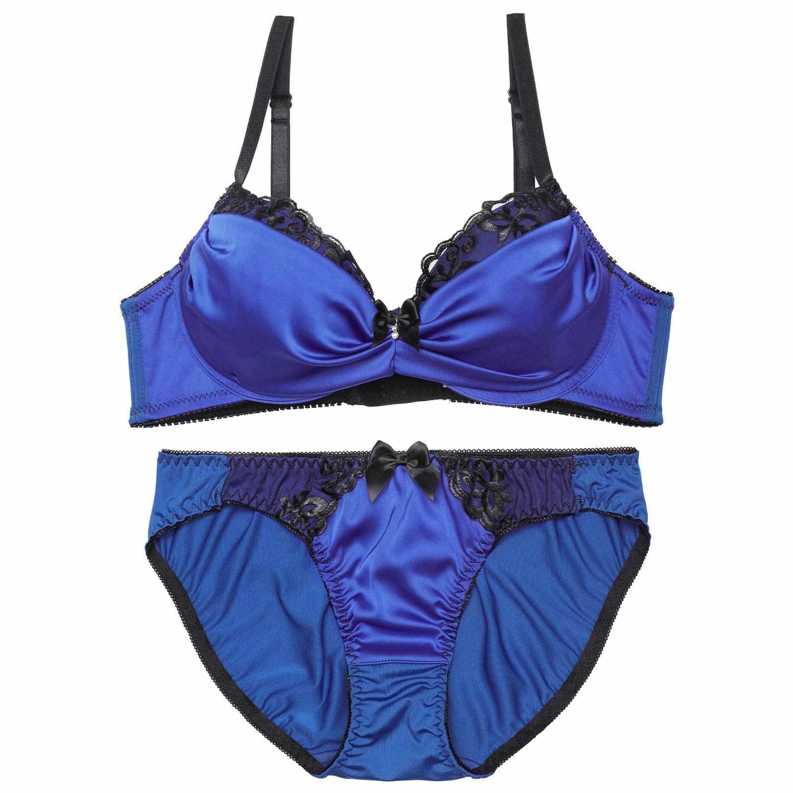 【三上悠亜着用】ビビットサテンエンブロイダリー育乳脇高ブラジャー&フルバックショーツ - 【公式】247Lingerie