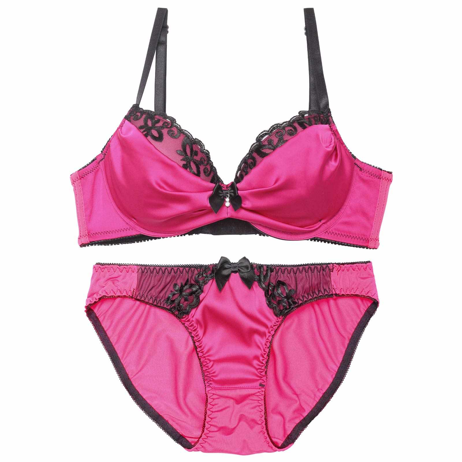 【三上悠亜着用】ビビットサテンエンブロイダリー育乳脇高ブラジャー&フルバックショーツ