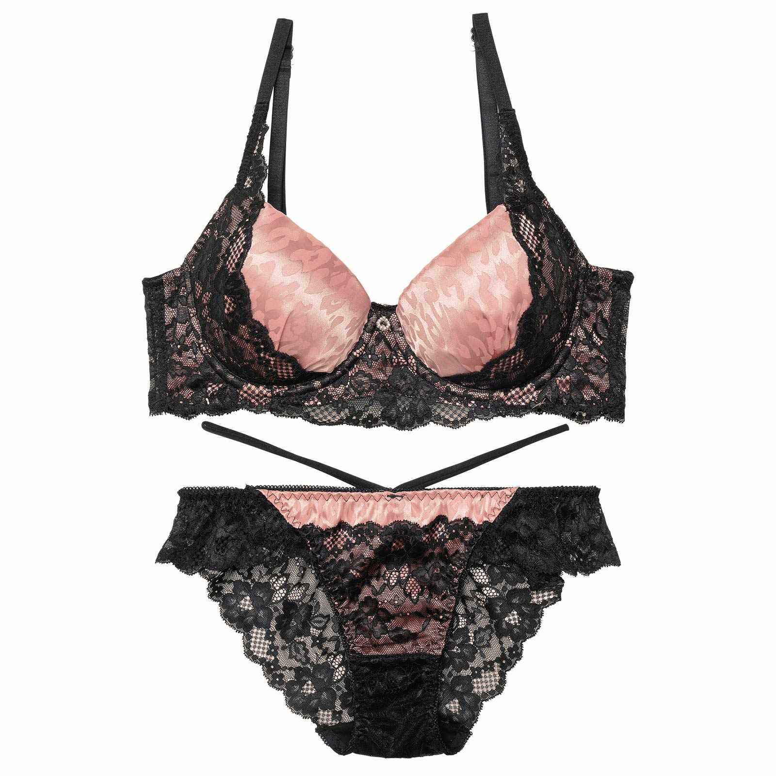 コケティッシュレオパードレース育乳脇高ブラジャー&バック透けフルバックショーツ