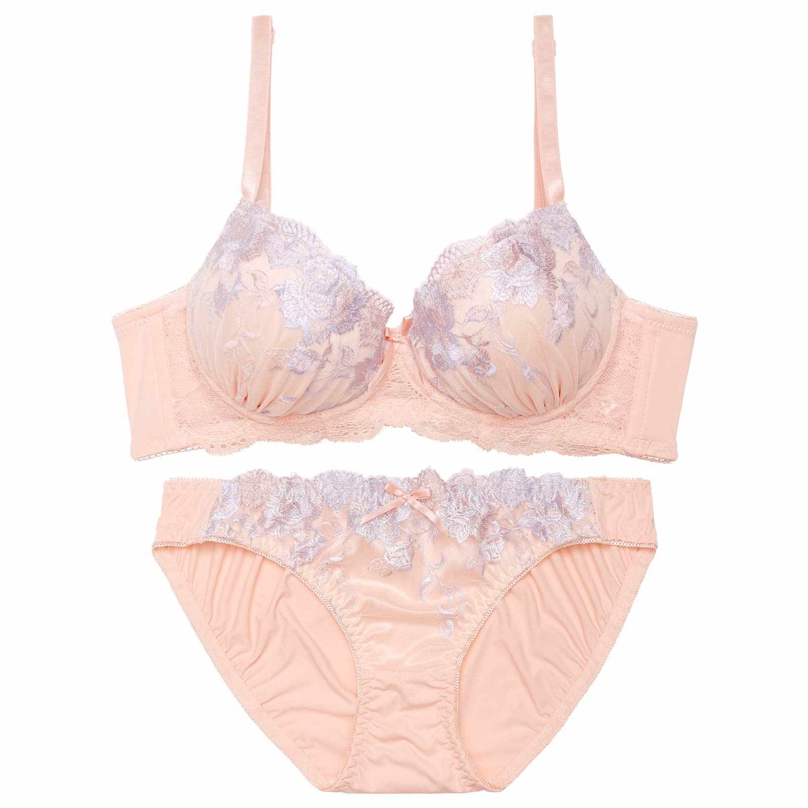 【ノンワイヤー】プレシャスフェミニンローズ育乳脇高ブラジャー&フルバックショーツ