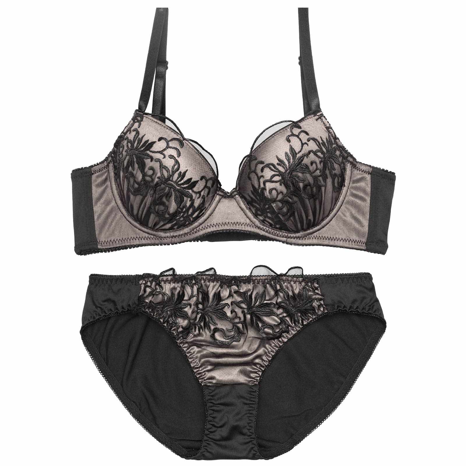 【EFサイズ】ディープラメボタニカル育乳脇高ブラジャー&フルバックショーツ