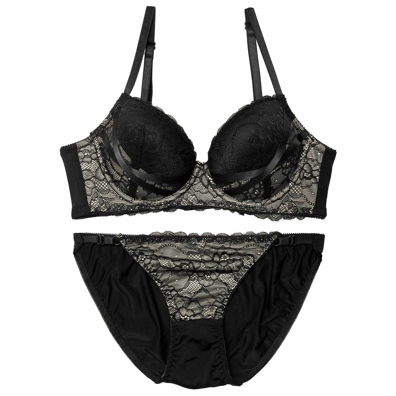 【三上悠亜着用】ビターフローラルレース育乳脇高ブラジャー&フルバックショーツ