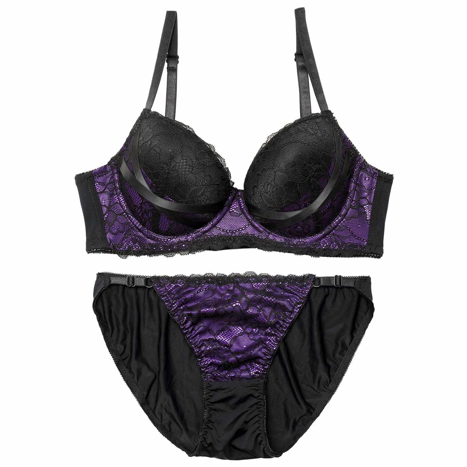 【三上悠亜着用】【EFサイズ】ビターフローラルレース育乳脇高ブラジャー&フルバックショーツ