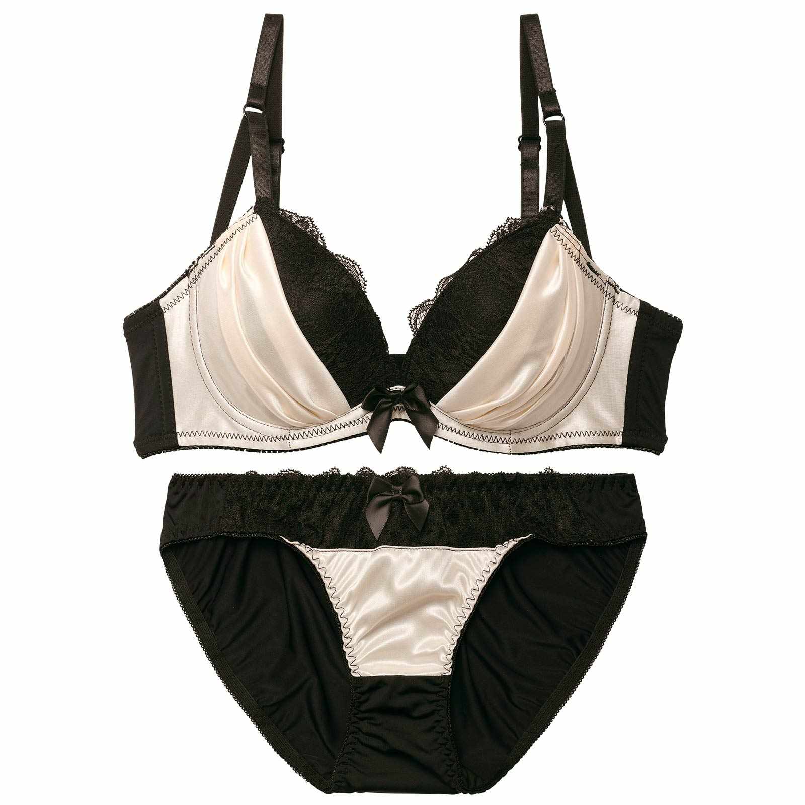 【EFサイズ】シックドレープサテンブラジャー&フルバックショーツ