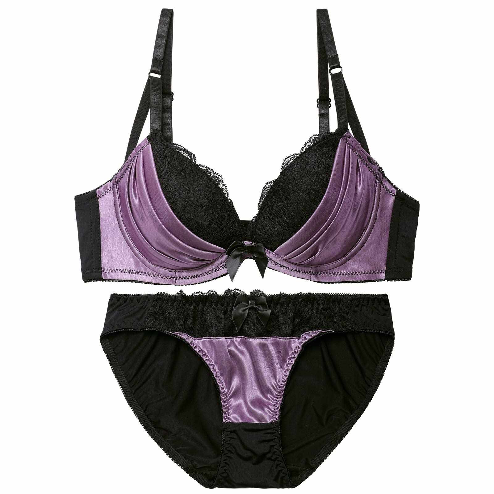 【EFサイズ】シックドレープサテンブラジャー&フルバックショーツ