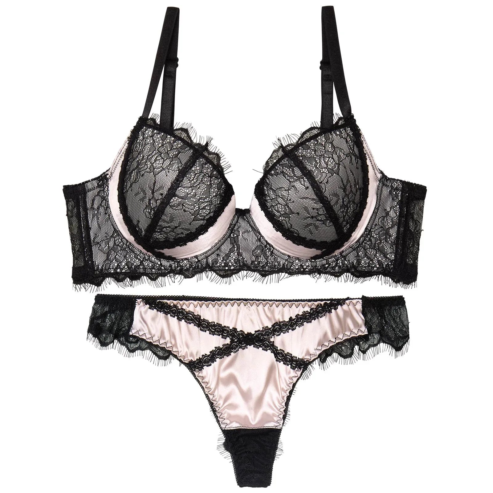 【かとゆり着用】パステルサテンクロスレーシィ育乳脇高ブラジャー&バック透けTバックショーツ - 【公式】247Lingerie