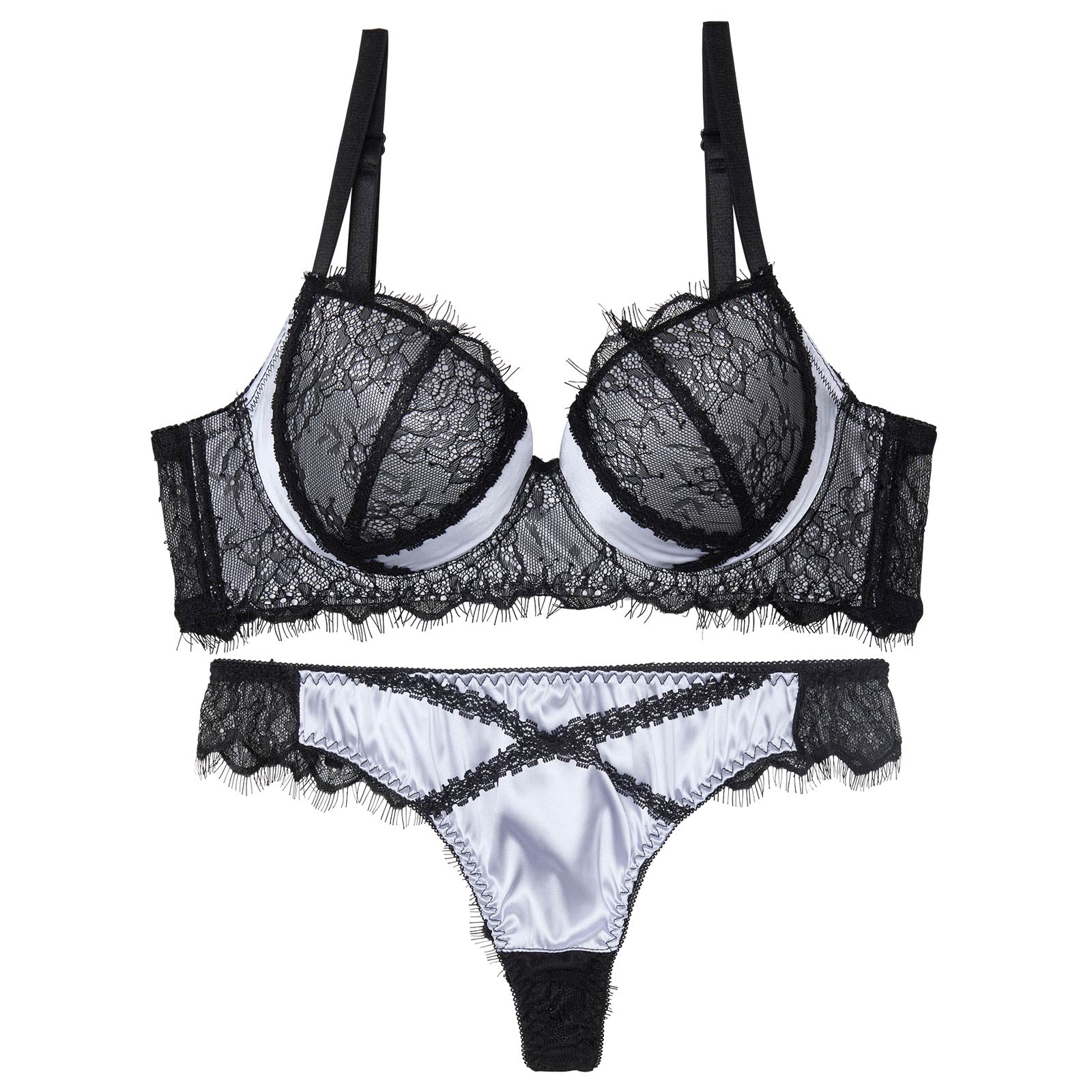 【かとゆり着用】パステルサテンクロスレーシィ育乳脇高ブラジャー&バック透けTバックショーツ