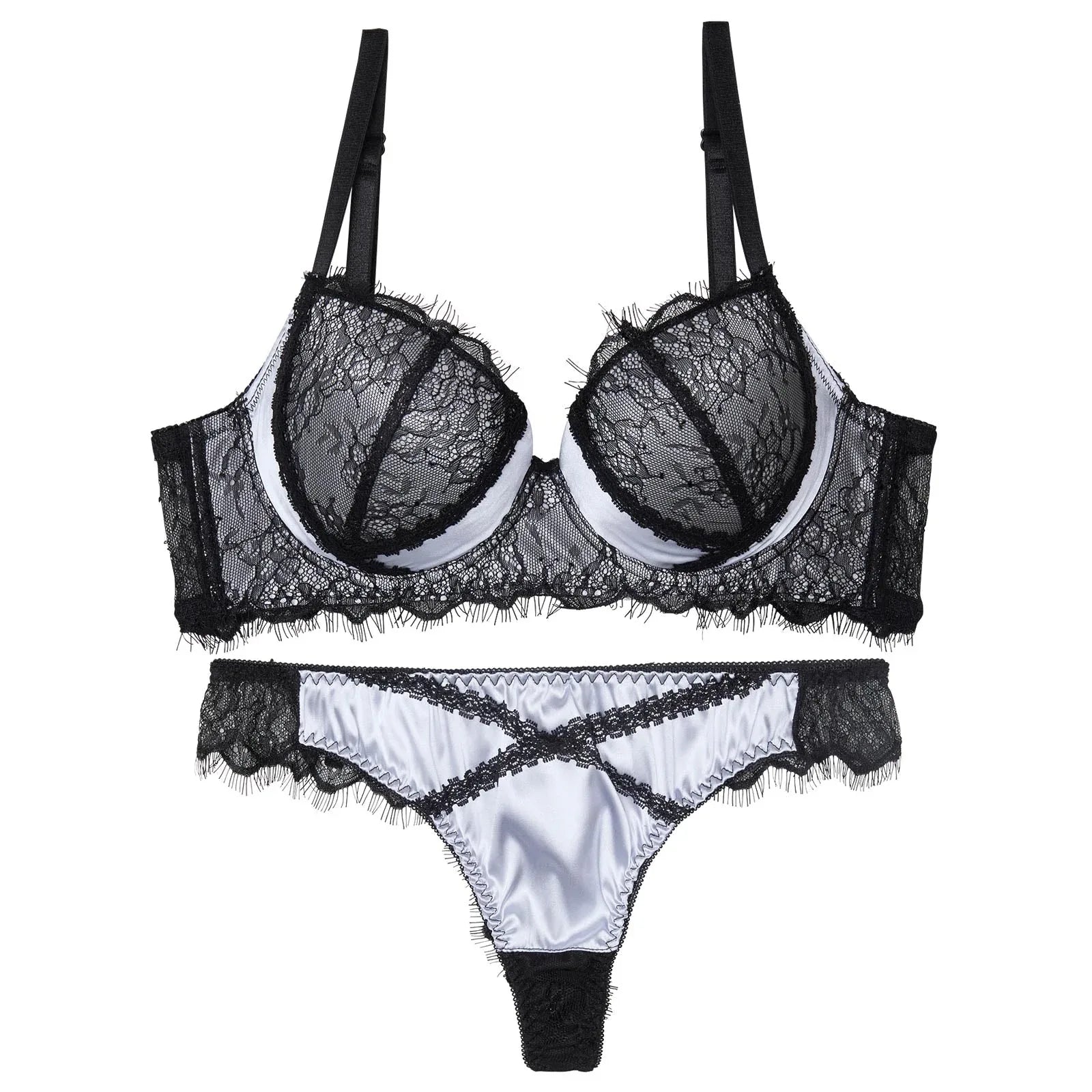 【かとゆり着用】パステルサテンクロスレーシィ育乳脇高ブラジャー&バック透けTバックショーツ - 【公式】247Lingerie
