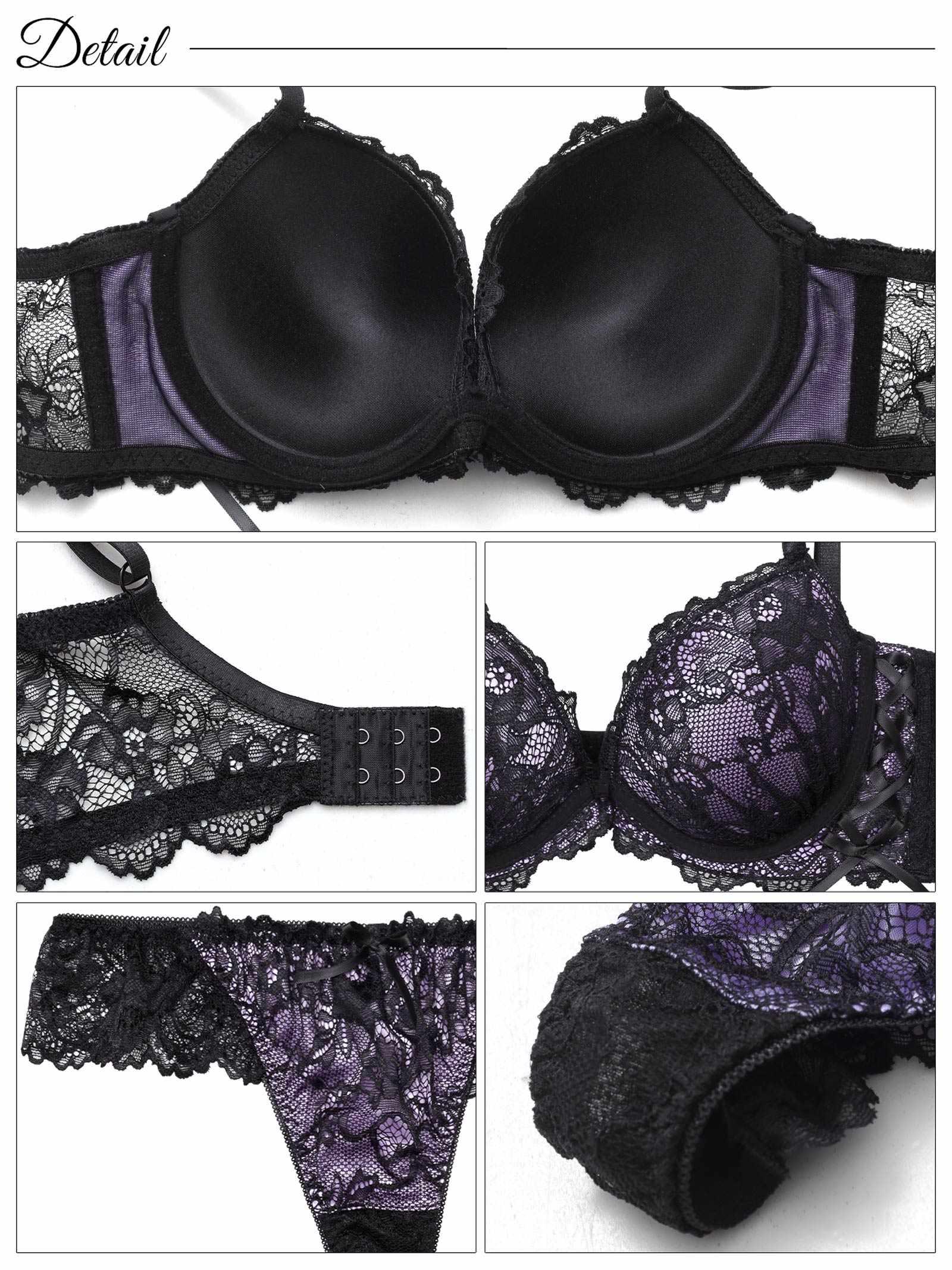 【EFサイズ】ルミナスフラワーレースアップ育乳脇高ブラジャー&バック透けTバックショーツ - 【公式】247Lingerie
