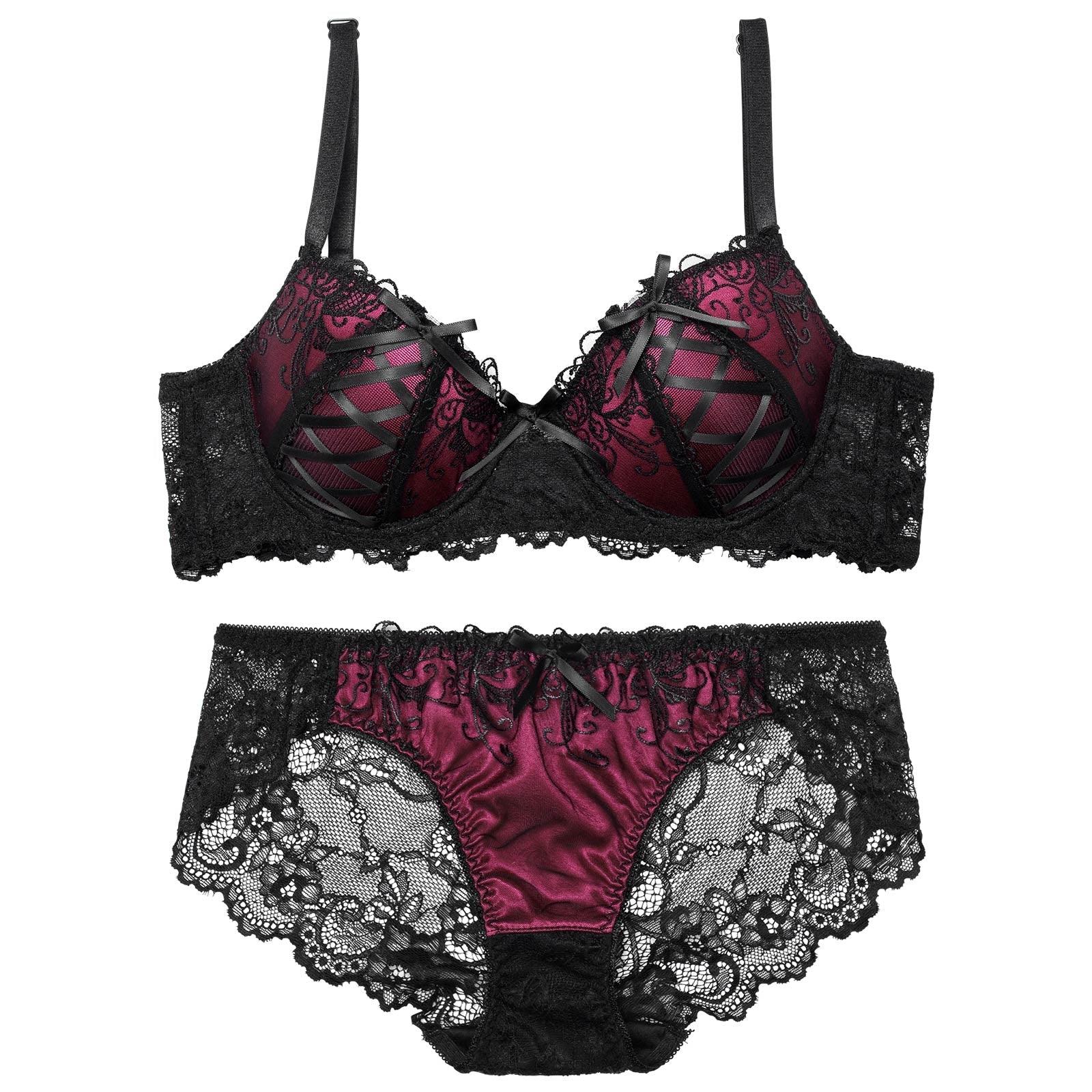 2/17再販!ゴシックスピンドルリボン育乳脇高ブラジャー&バック透けフルバックショーツ - 【公式】247Lingerie