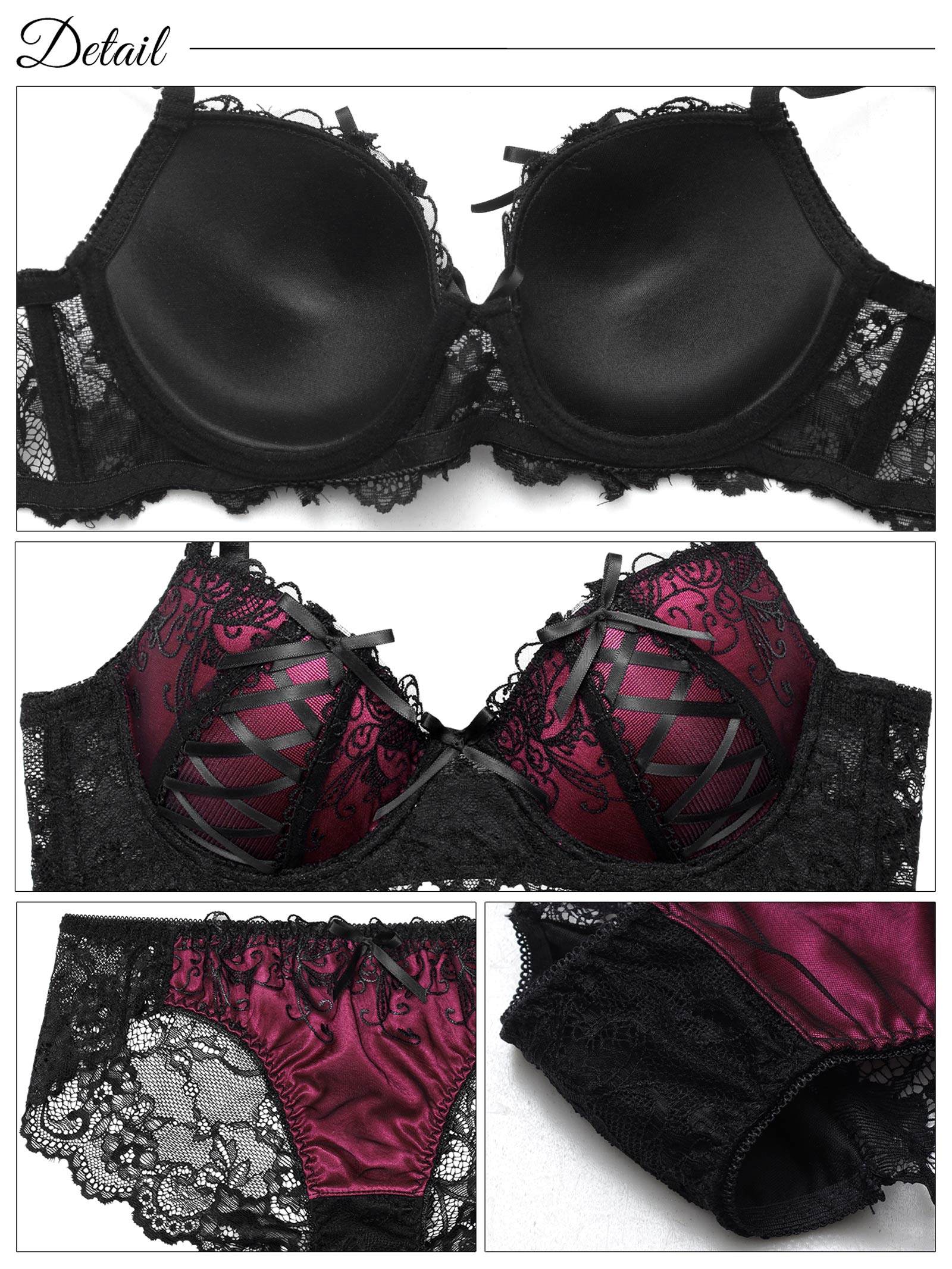 4/11新作!【GHサイズ】ゴシックスピンドルリボン育乳脇高ブラジャー&バック透けフルバックショーツ