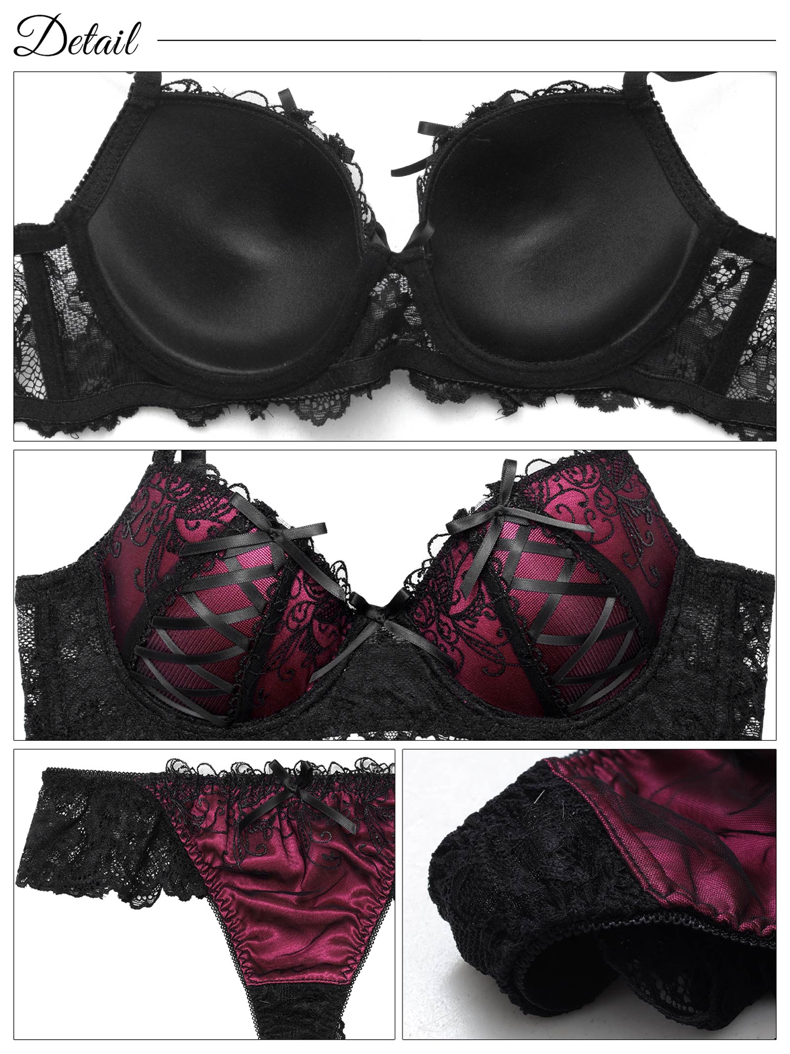 4/11新作!【GHサイズ】ゴシックスピンドルリボン育乳脇高ブラジャー&バック透けTバックショーツ