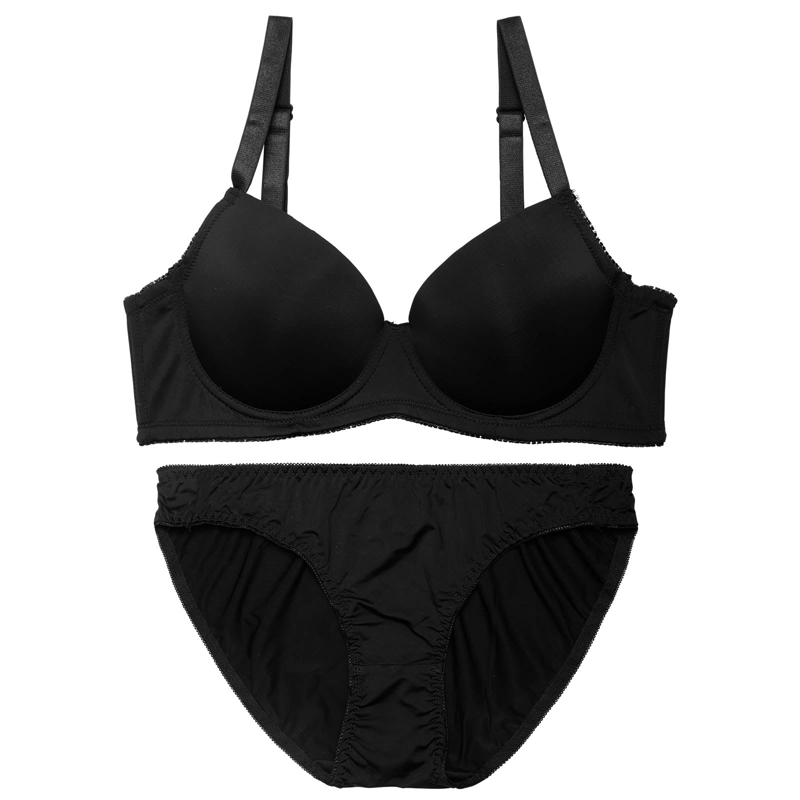 【EFサイズ】シンプルワンカラーフラット育乳脇高ブラジャー&フルバックショーツ