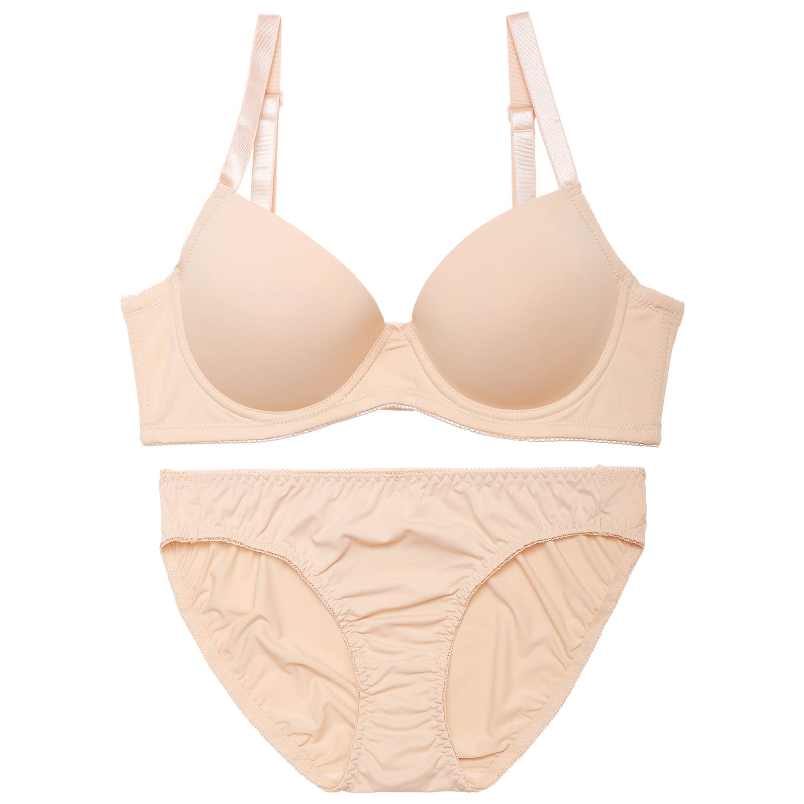 【EFサイズ】シンプルワンカラーフラット育乳脇高ブラジャー&フルバックショーツ