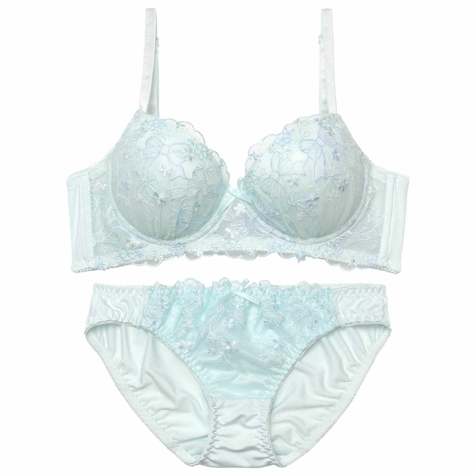 【ノンワイヤー】リボンフルールスイート育乳脇高ブラジャー&フルバックショーツ