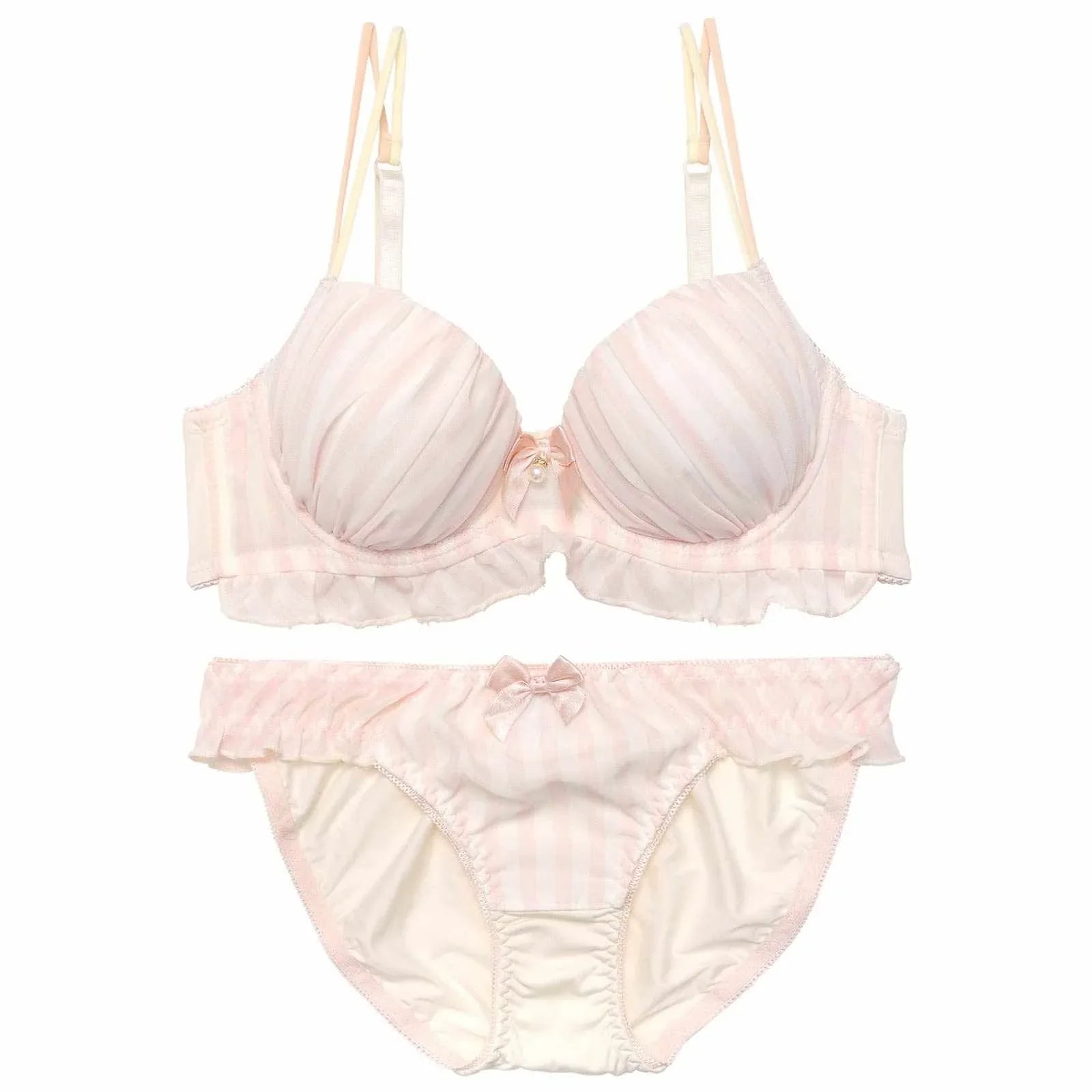 キャンディーストライプフリルブラジャー&フルバックショーツ - 【公式】247Lingerie