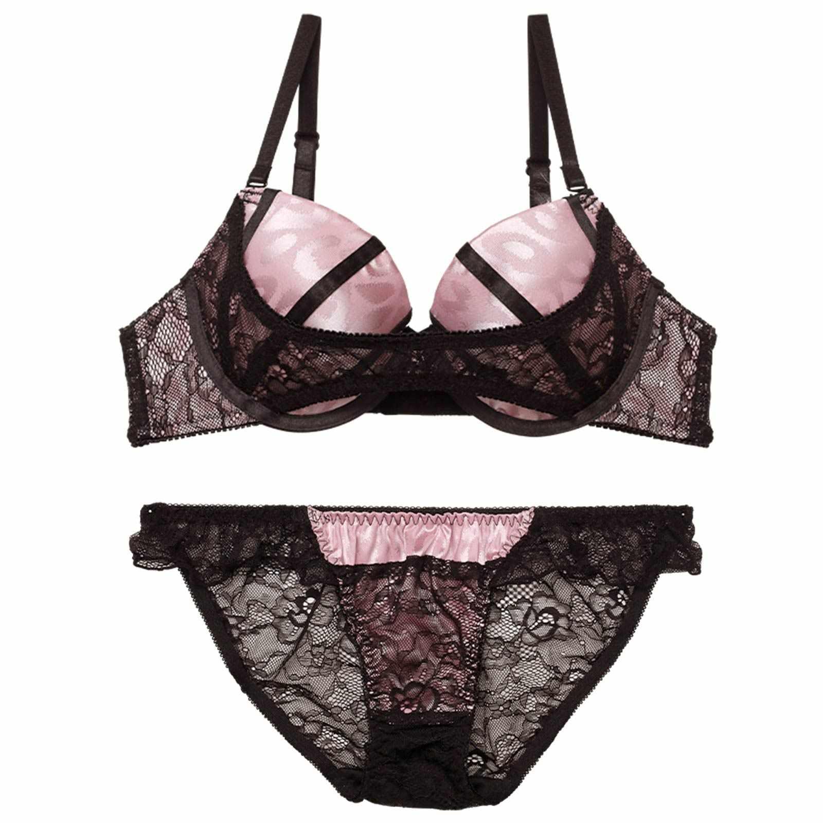 レオパードサテンライン育乳脇高ブラジャー&バック透けフルバックショーツ - 【公式】247Lingerie