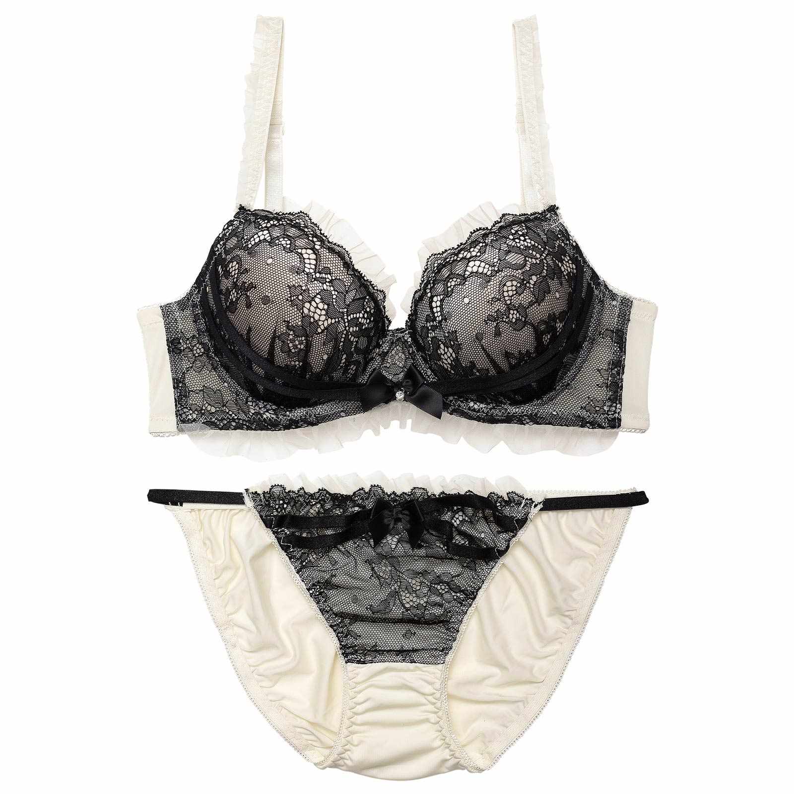 ダスティゴシックフリルチュール育乳脇高ブラジャー&フルバックショーツ