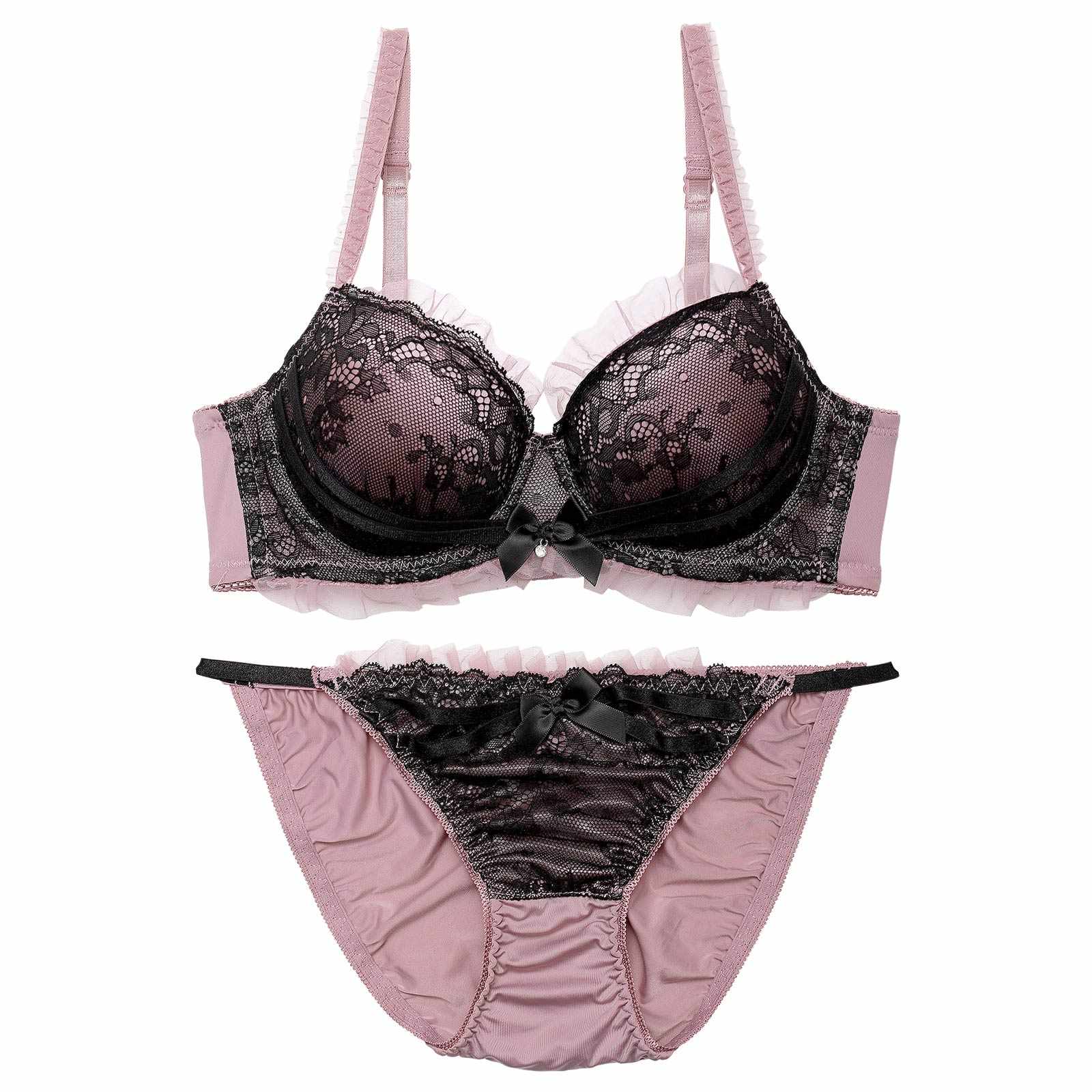 ダスティゴシックフリルチュール育乳脇高ブラジャー&フルバックショーツ