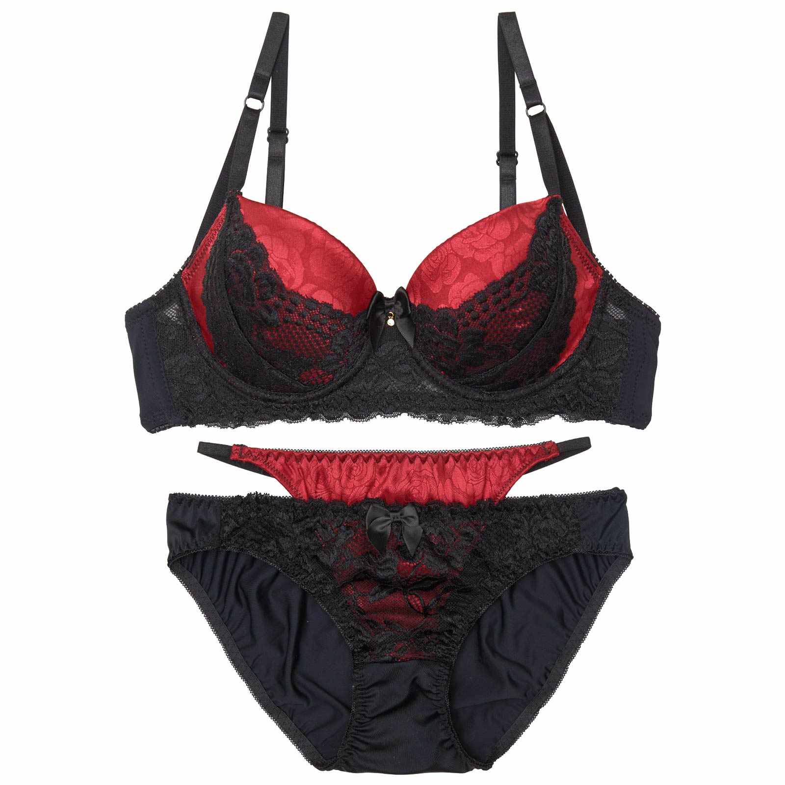 【かとゆり着用】ラグジュアリーサテンローズ育乳脇高ブラジャー&フルバックショーツ