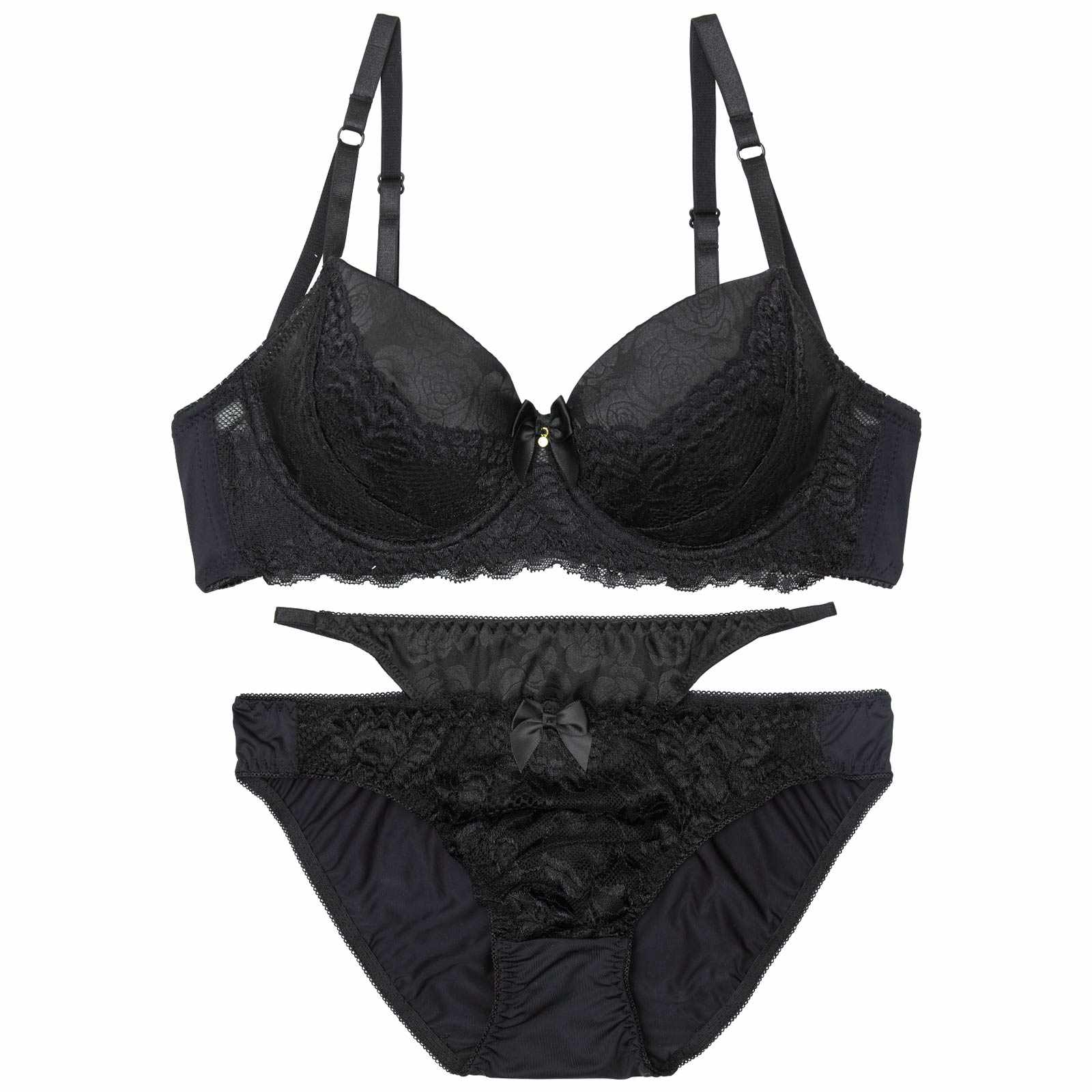 【かとゆり着用】【EFサイズ】ラグジュアリーサテンローズ育乳脇高ブラジャー&フルバックショーツ