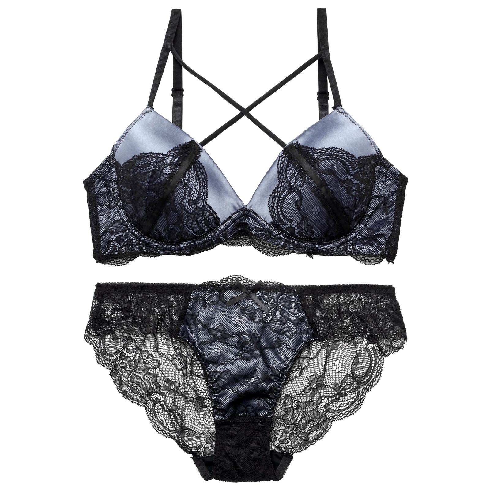 【三上悠亜着用】ダスティーサテンクロスレーシィブラジャー&バック透けフルバックショーツ